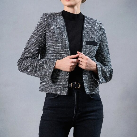 NWT Halogen Nordstrom Stretch Crop Tweed Jacket Black Medium - Picture 3 of 9